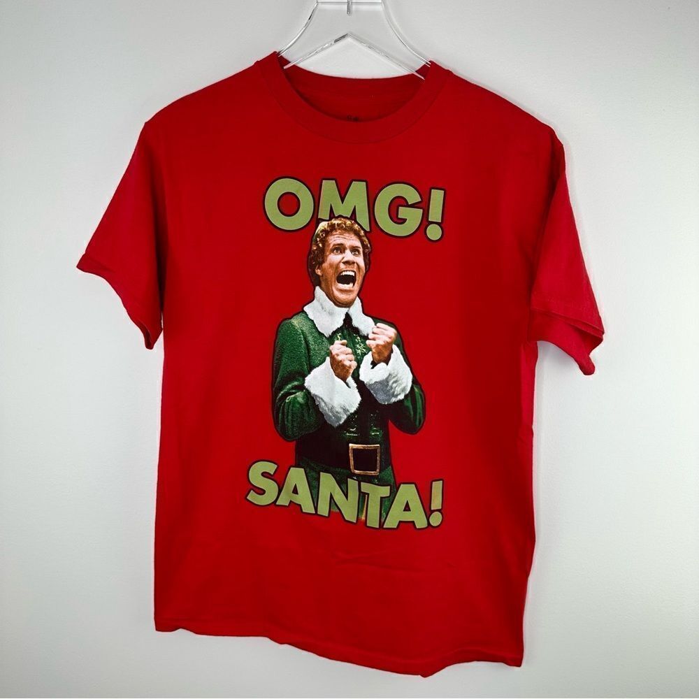 Elf The Movie “OMG! SANTA!” Mens Red T-Shirt‎ Size Medium Christmas Will Ferrell